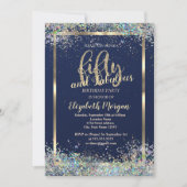 ゴールドフレーム カラフルなコンフェッティ 50歳の誕生日パーティー 招待状 (正面)