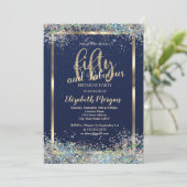 ゴールドフレーム カラフルなコンフェッティ 50歳の誕生日パーティー 招待状 (スタンド正面)