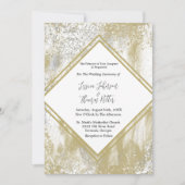 ゴールドフレーム シルバー＆ゴールドのスプラッター アブストラクトウェディング 招待状 (正面)