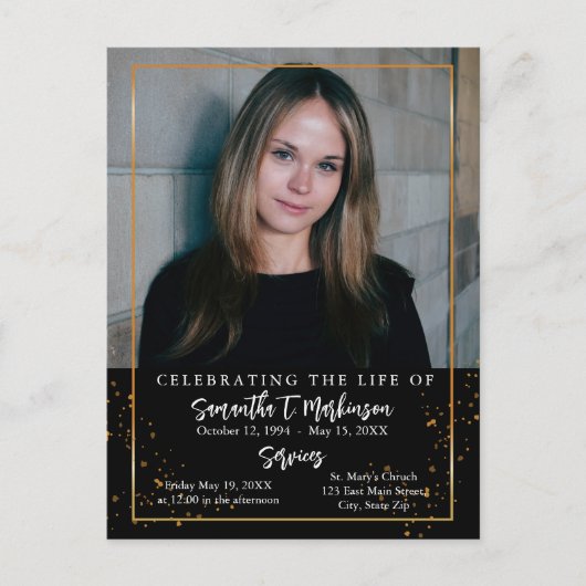 ゴールドフレーム シンプル モダンな斑点の葬儀 ポストカード (正面)