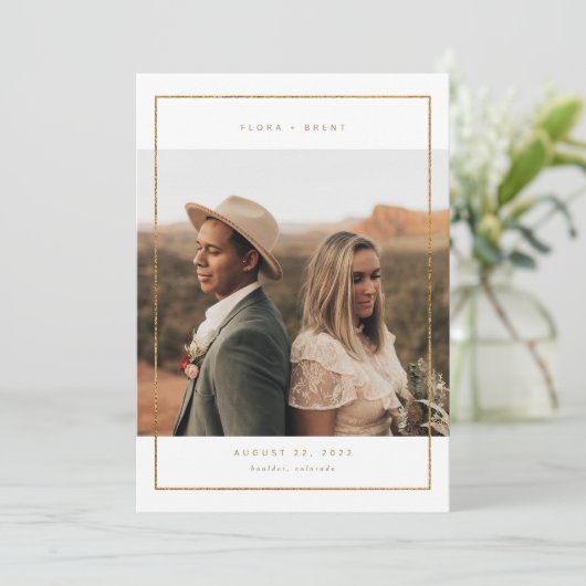 ゴールドフレーム フォト セーブ・ザ・デート ウェディングカード (スタンド正面)