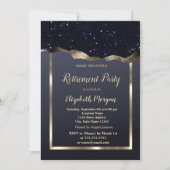 ゴールドフレーム ブラックグリッター 退職 招待状 (正面)