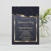 ゴールドフレーム ブラックグリッター 退職 招待状 (スタンド正面)