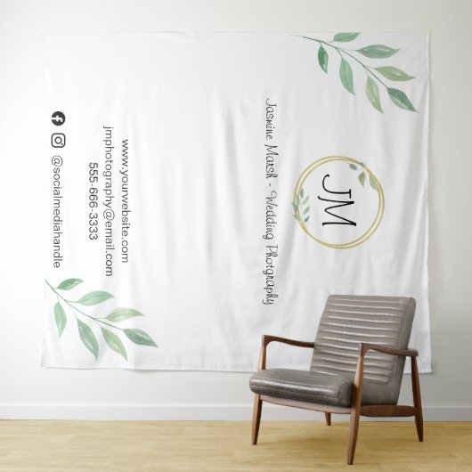 ゴールドフレーム モノグラム 写真撮影 ビジネス ホワイト タペストリー (インサイチュ(横))