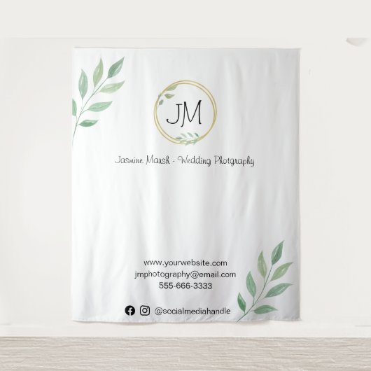 ゴールドフレーム モノグラム 写真撮影 ビジネス ホワイト タペストリー (正面)