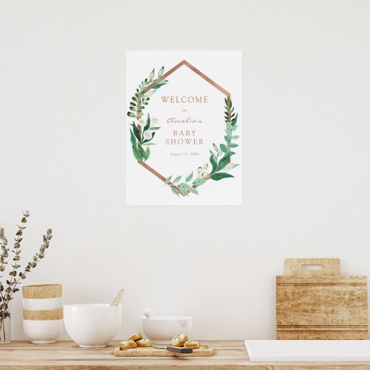 ゴールドフレーム ユーカリ ベビーシャワー ウェルカムサイン ポスター (キッチン)