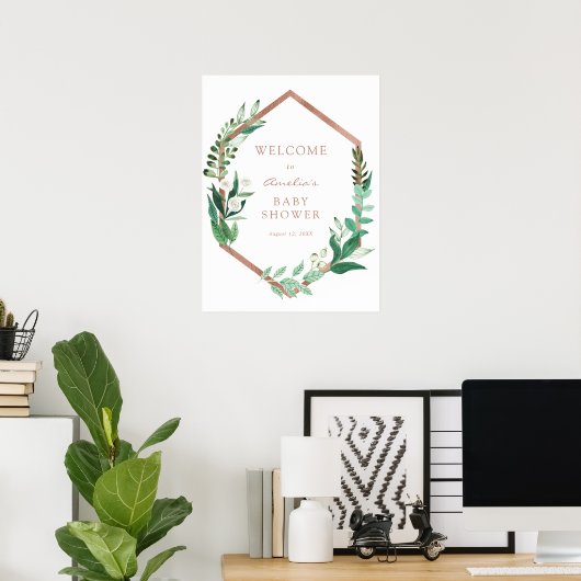 ゴールドフレーム ユーカリ ベビーシャワー ウェルカムサイン ポスター (ホームオフィス)