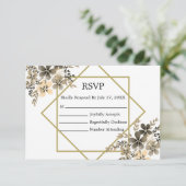 ゴールドフレーム 秋の色彩 フラワー ウェディング レスポンスカード (スタンド正面)