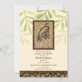 ゴールドブラウンのキスするキリンたち 動物園 ベビーシャワー 招待状 (正面)