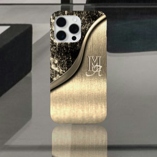ゴールドブラシメタルとメタリックストーンのモノグラム Case-Mate iPhoneケース
