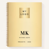 ゴールドブラックのモノグラムイニシャルビジネス ノートブック (正面)