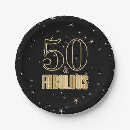ゴールドブラックの文字デザインでお祝いする50歳のバースデー ペーパープレート