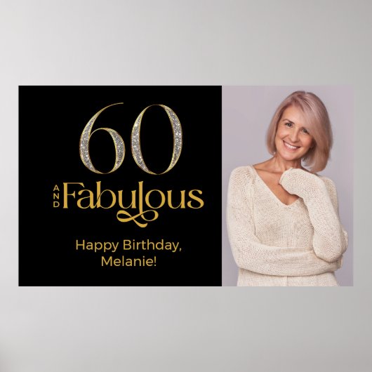 ゴールドブラックの華やかな60歳の誕生日フォト ポスター (正面)