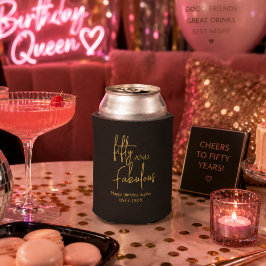 ゴールドブラックの50歳の誕生日おめでとう「Fifty and Fabulous Photo」 缶クーラー