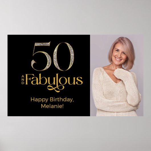 ゴールドブラックの50歳の誕生日お祝い写真 ポスター (正面)