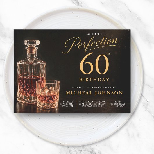 ゴールドブラックの60歳の誕生日お祝い Aged to Perfection 招待状