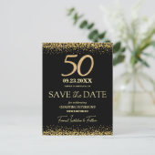 ゴールドブラックラメ 50歳の誕生日 Save the Date ポストカード (スタンド正面)