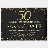 ゴールドブラックラメ 50歳の誕生日 Save the Date マグネット (正面)