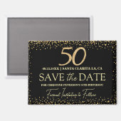 ゴールドブラックラメ 50歳の誕生日 Save the Date マグネット (正面/裏面)