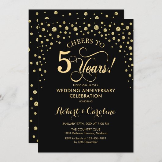 ゴールドブラック5周年記念祝賀会招待状 招待状 (正面/裏面)