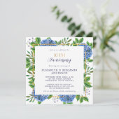 ゴールドブルーのアジサイ 10周年結婚記念日 招待状 (スタンド正面)