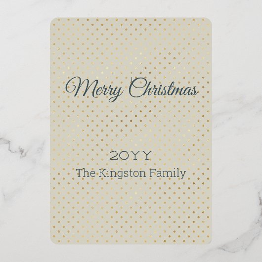 ゴールドブルーのヴィンテージクリスマスツリーホリデーカード 箔シーズンカード (裏面)