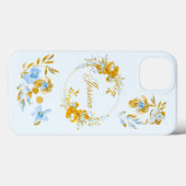 ゴールドブルーの冬の花柄カスタムデザイン Case-Mate iPhoneケース (裏面 (横))
