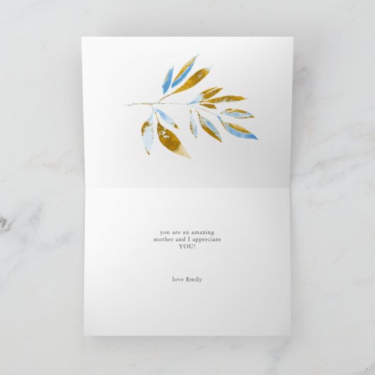 ゴールドブルーの花柄でハッピーな母の日のカード カード (内部)