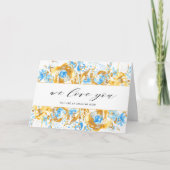 ゴールドブルーの花柄ハッピー マザーズデー カード (正面)