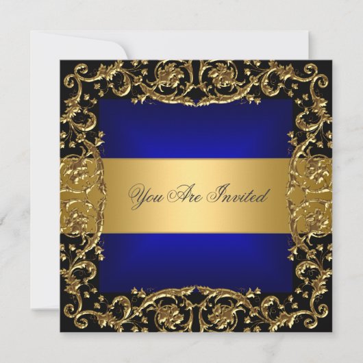 ゴールドブルーバースデーパーティー招待状 招待状 (正面)