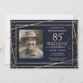 ゴールドブルー写真 85歳の誕生日パーティー 招待状 (正面)