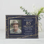 ゴールドブルー写真 85歳の誕生日パーティー 招待状 (スタンド正面)