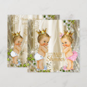 ゴールドプリンスまたはプリンセス性別発表ベビーシャワー 招待状 (正面/裏面)