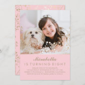 ゴールドベイビーズブレス ピンク フォト バースデーパーティ 招待状 (正面/裏面)