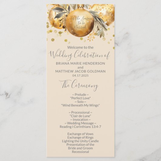ゴールドベージュのクリスマス結婚式プログラム プログラム (正面)