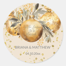 ゴールドベージュのクリスマス 結婚式 シール 丸型 ステッカー