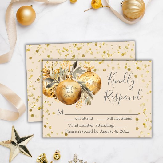 ゴールドベージュのクリスマス 結婚式RSVPカード サンキューカード