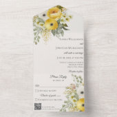 ゴールドベージュ&セージグリーン フラワーがベージュのQRコード オールインワン招待状 (内側)