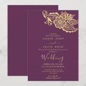 ゴールドペイズリーデザインのインド風結婚式招待状 招待状 (正面/裏面)