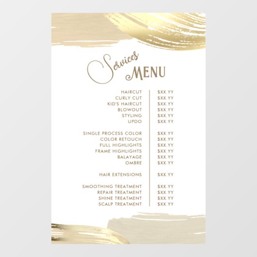 ゴールドペイントブラシストロークサービスメニュー ウィンドウサイン (シート)