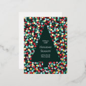 ゴールドホイルのクリスマスツリー コンフェッティドットボーダー 箔シーズンポストカード (正面/裏面)