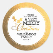 ゴールドホイルのホーリー メリークリスマス ラウンドシール (正面)