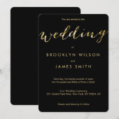 ゴールドホイルの黒い丸い結婚式の招待状 招待状 (正面/裏面)