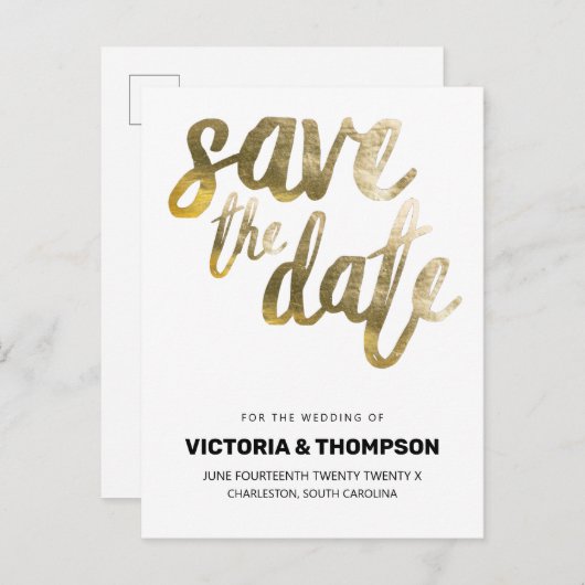 ゴールドホイルカスタムパーソナライズドウェディング 案内ポストカード (正面/裏面)