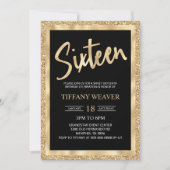 ゴールドホイルグリッター 16歳の誕生日パーティー招待状 招待状 (正面)