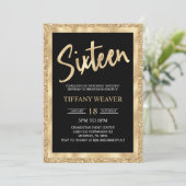 ゴールドホイルグリッター 16歳の誕生日パーティー招待状 招待状 (スタンド正面)