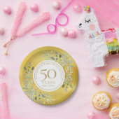 ゴールドホイルグリーン 50周年結婚記念日 ペーパープレート (パーティー)