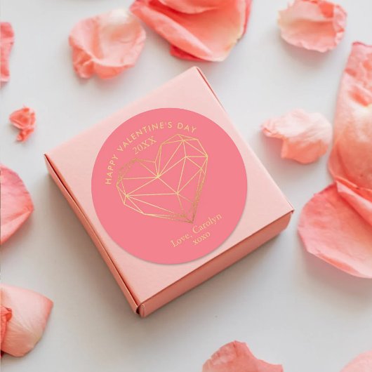 ゴールドホイル幾何学ハートバレンタインデー ラウンドシール