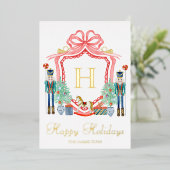 ゴールドホイル クリスマス ナッツクラッカー モノグラム フォト カード (立ち正面)