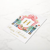 ゴールドホイル クリスマス ナッツクラッカー モノグラム フォト カード (回転した状態)